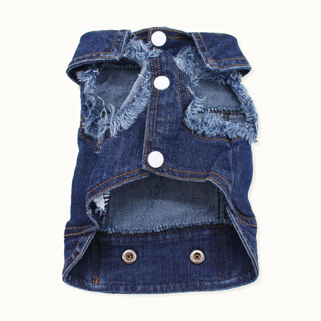 Vintage Look Distressed Denim Pet Jacket Vest