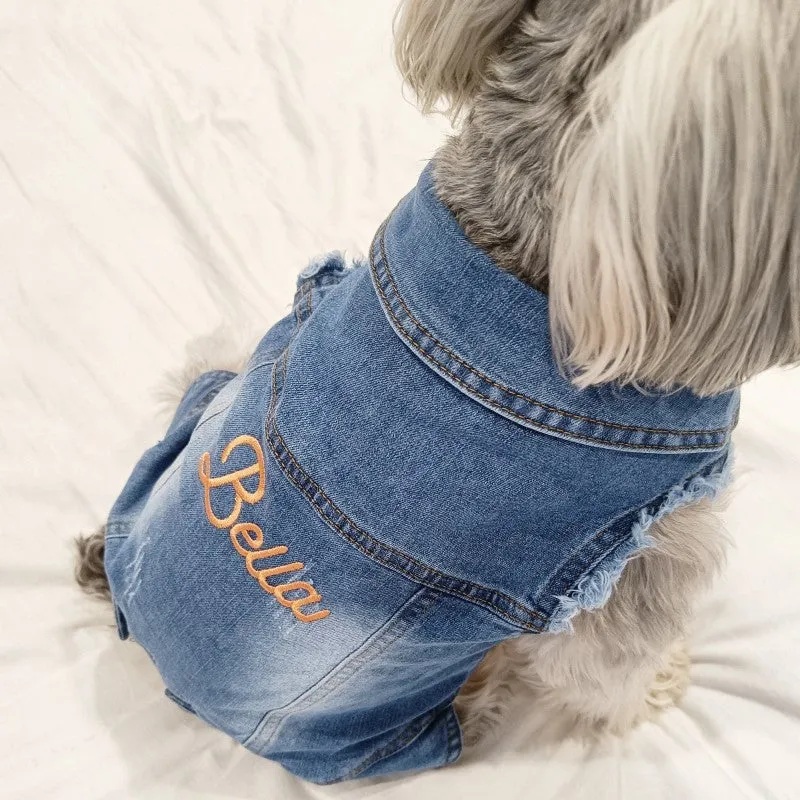 Vintage Look Distressed Denim Pet Jacket Vest