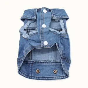 Vintage Look Distressed Denim Pet Jacket Vest