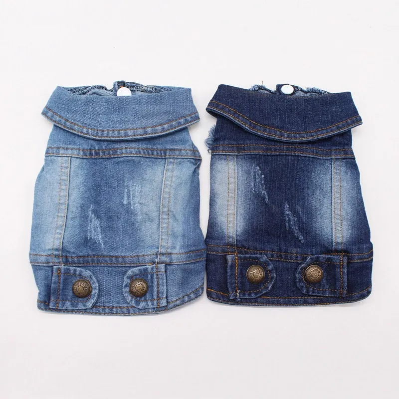 Vintage Look Distressed Denim Pet Jacket Vest
