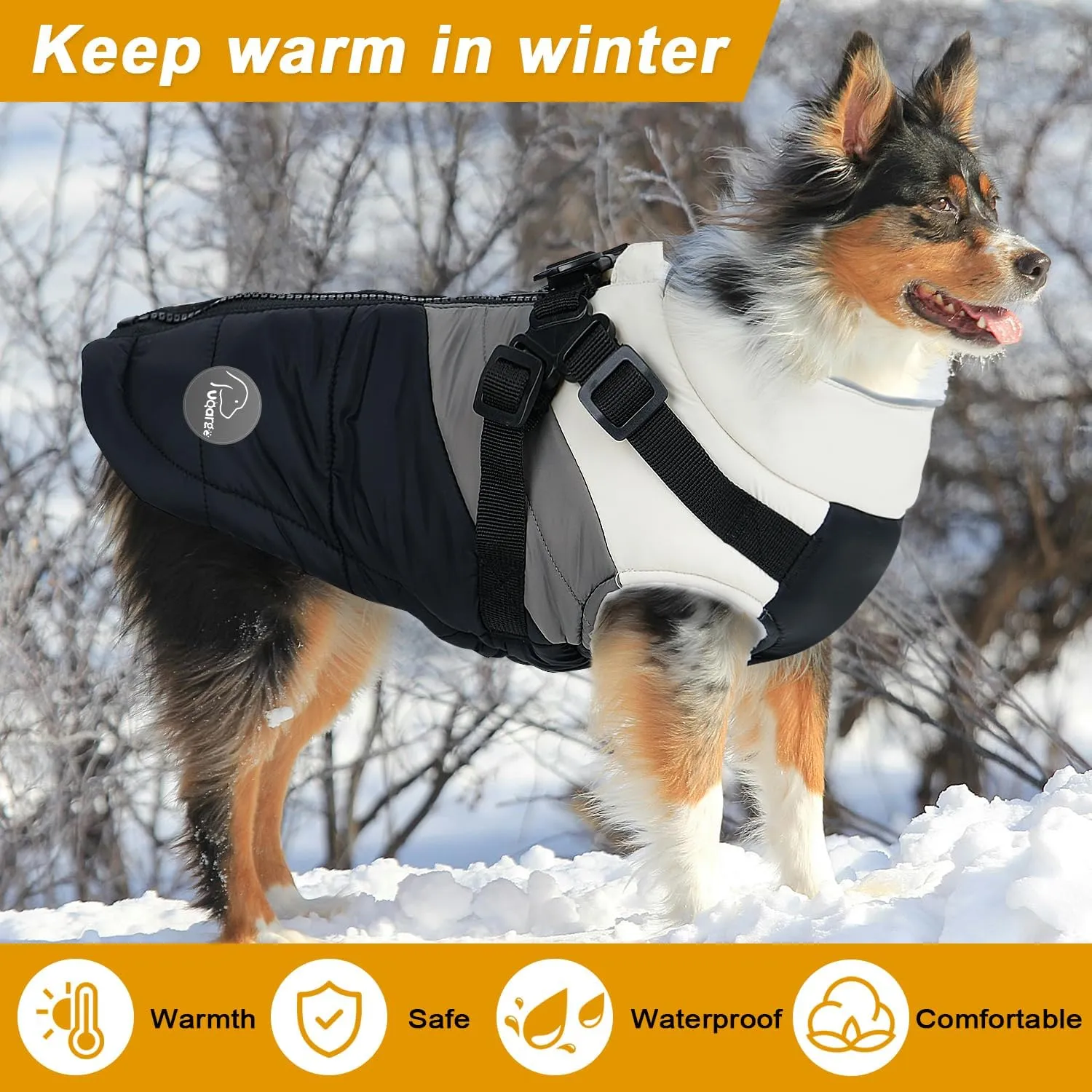 Warm Dog Winter Coat,Waterproof Dog Jacket with Built-in Harness,Dog Cold Weather Coat with Reflective Stripes,Winter Snow Dog Warm Coat for Small, Medium Dogs,Cold Weather Cozy (Black, XS)