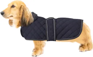 Warm Thermal Quilted Dachshund Coat, Dog Winter Coat with Warm Fleece Lining, Outdoor Dog Apparel with Adjustable Bands for Medium, Large Dog-Dark Blue-L