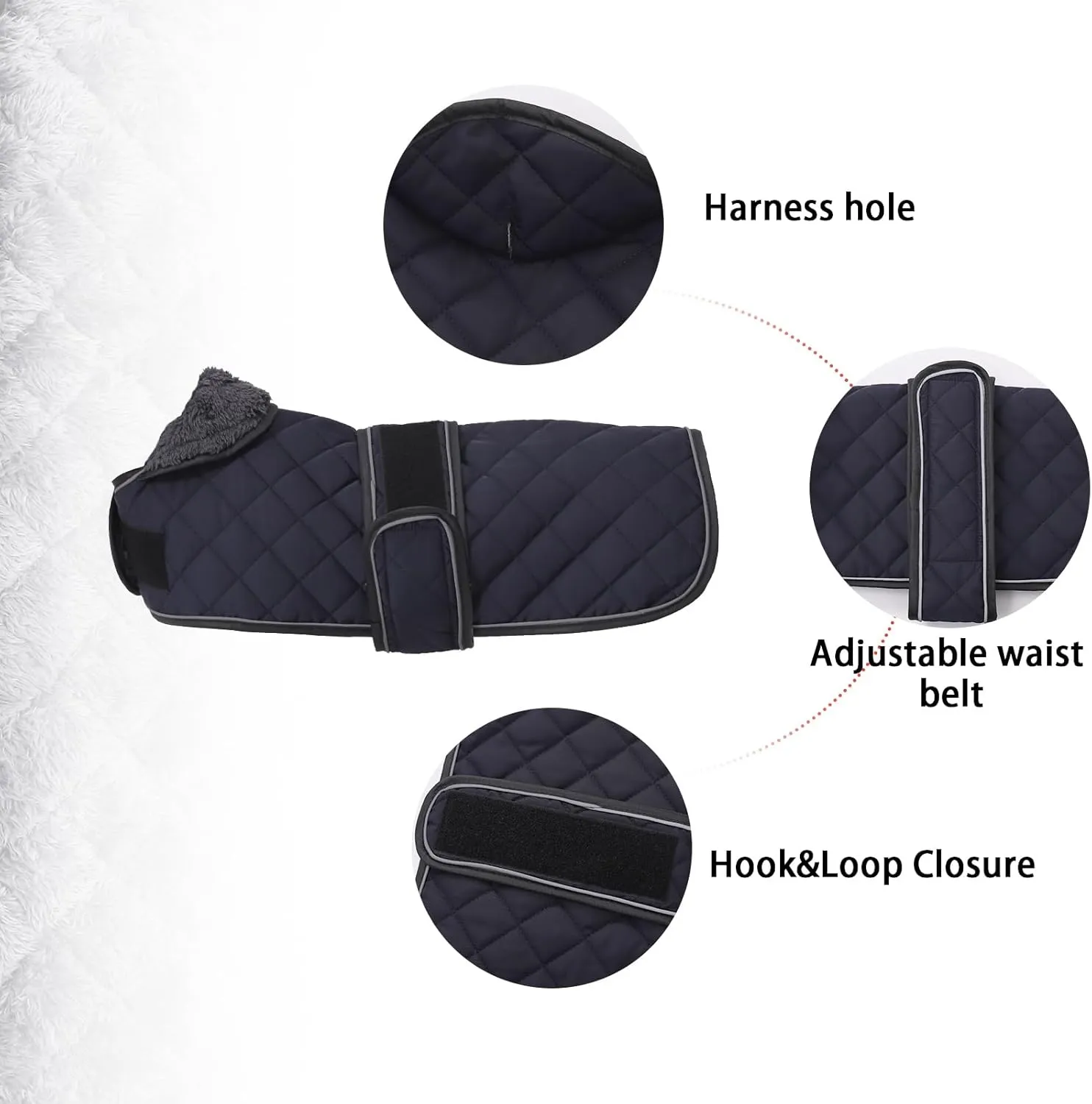 Warm Thermal Quilted Dachshund Coat, Dog Winter Coat with Warm Fleece Lining, Outdoor Dog Apparel with Adjustable Bands for Medium, Large Dog-Dark Blue-L
