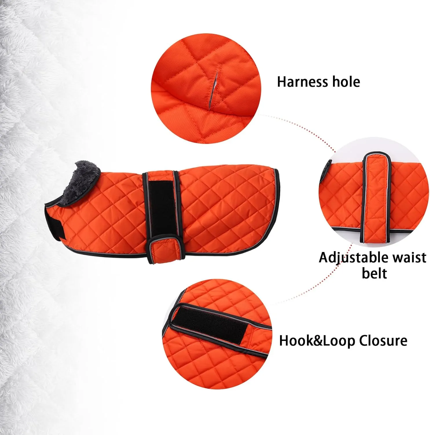 Warm Thermal Quilted Dachshund Coat, Dog Winter Coat with Warm Fleece Lining, Outdoor Dog Apparel with Adjustable Bands for Medium, Large Dog-Orange-L