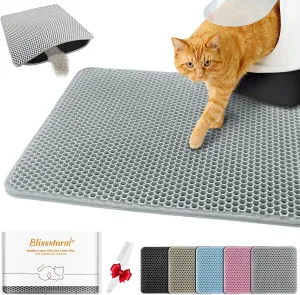 Waterproof Cat Litter Mat, Double Layer EVA, Odor-Free Large Grid, Urine Proof, Easy Cleanup (Gray, 16 x 20)