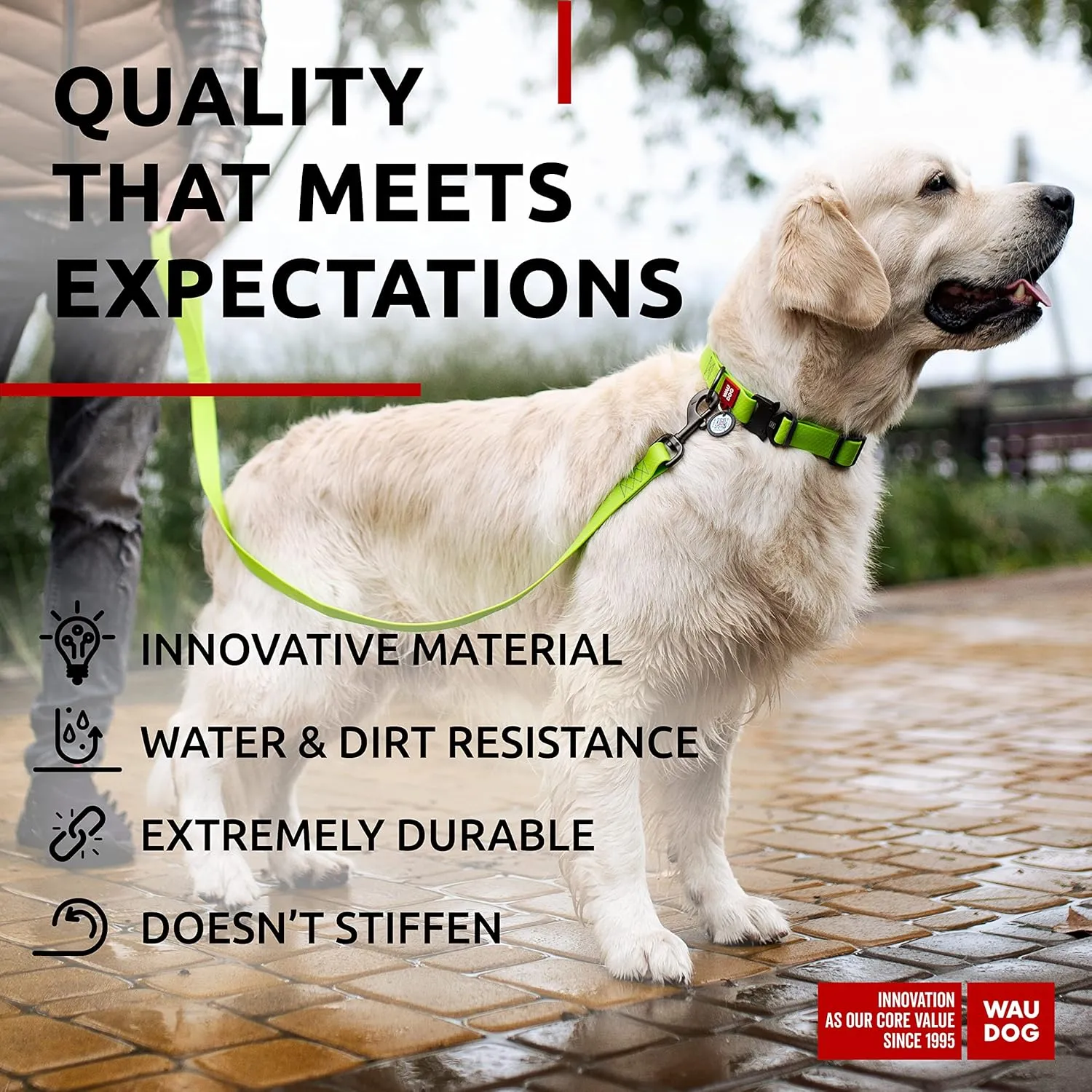 WAUDOG Waterproof Dog Collar - Adjustable Dog Collar for Large Dogs, Small and Medium Dogs - Heavy Duty Dog Collars with Durable Metal Clasp and QR Dog Tag - Boy & Girl Dog Collars