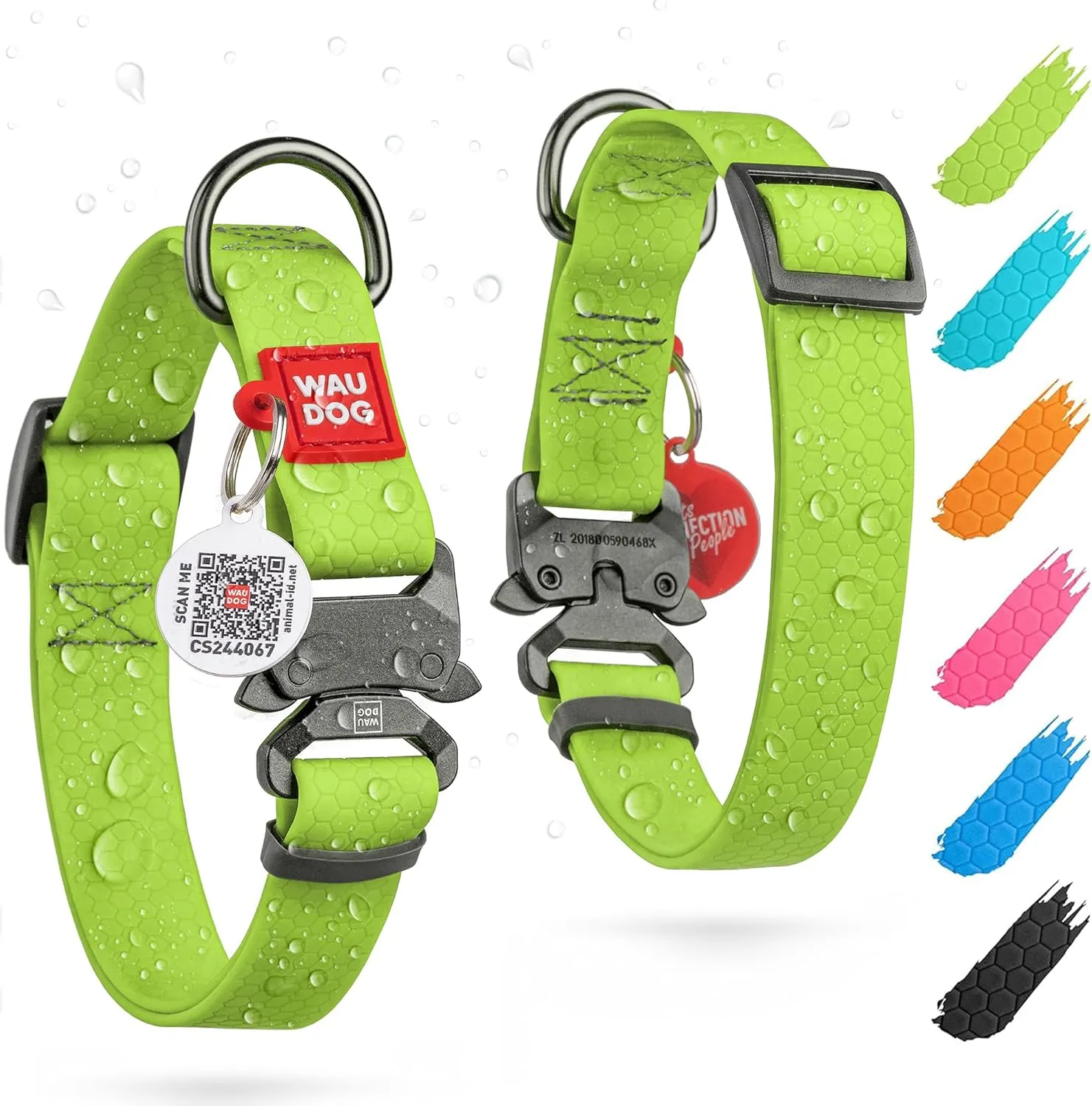WAUDOG Waterproof Dog Collar - Adjustable Dog Collar for Large Dogs, Small and Medium Dogs - Heavy Duty Dog Collars with Durable Metal Clasp and QR Dog Tag - Boy & Girl Dog Collars