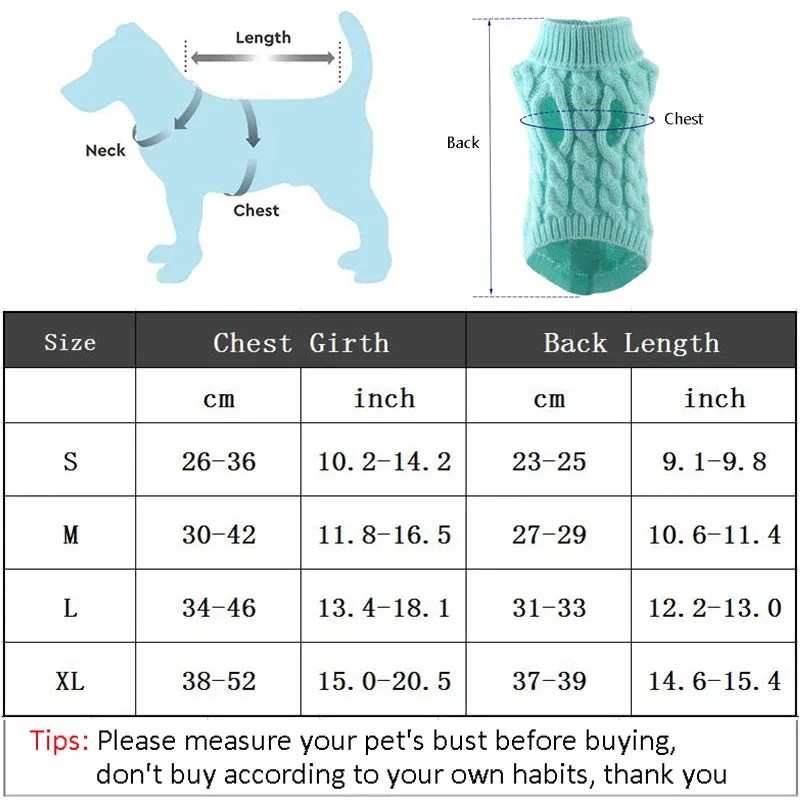 Winter Warm Dog Sweater - Turtleneck Pet Clothes for Small & Medium Dogs