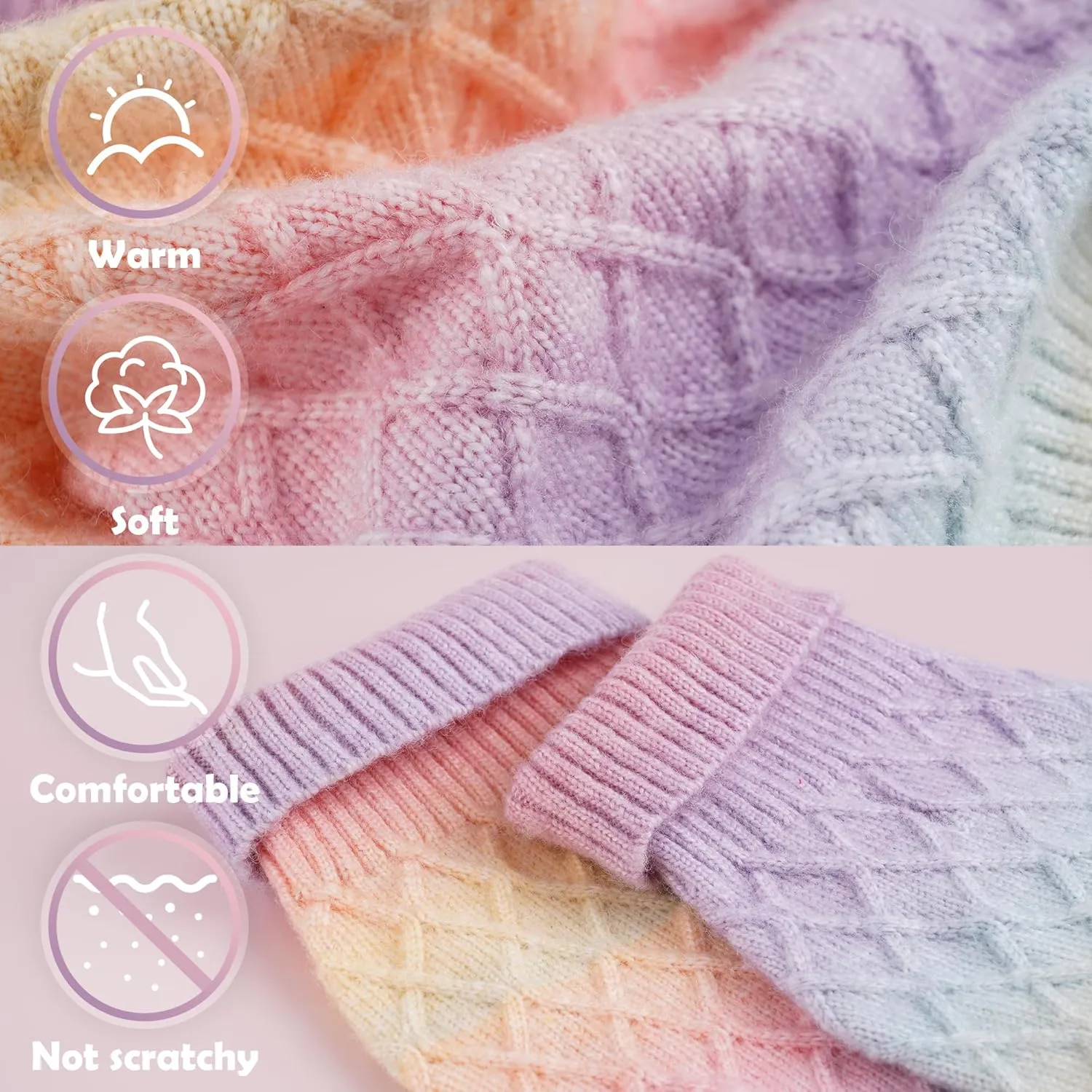 WOYYHO Colorful Knitted Dog Sweater with Leash Hole Turtleneck Puppy Sweaters Warm Dog Winter Clothes for Chihuahua Yorkies Havanese (Large, Rainbow Colors)