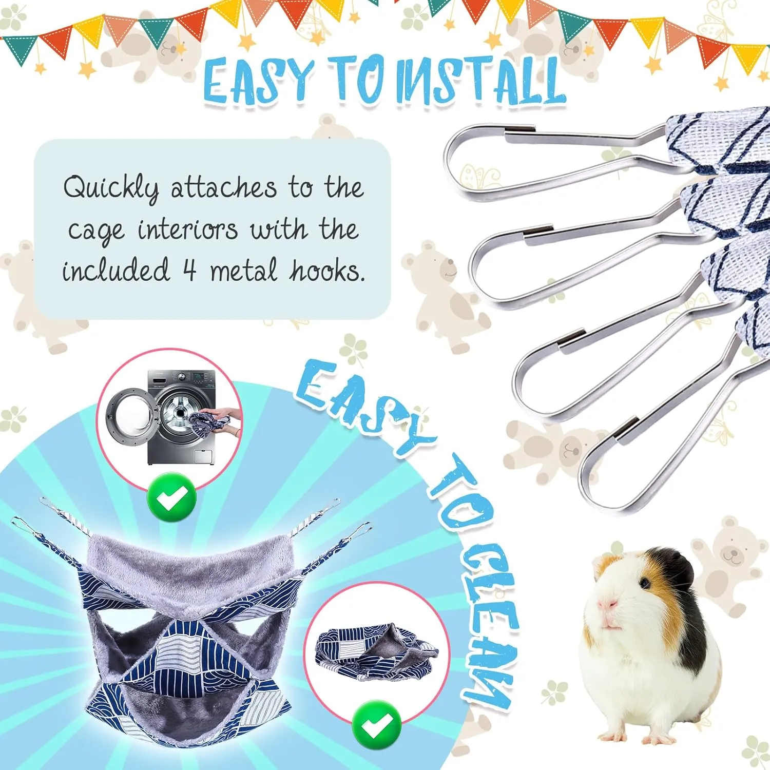 XINRUI 3 Tier Guinea Pig Cage Accessories,Ferret Rat Hammock, 13.7x13.7 Inches,Pet Cage Hanging Bunkbed Hammock for Small Animals, Guinea Pig, Ferret, Squirrel, Chinchilla, Rat,Parrot