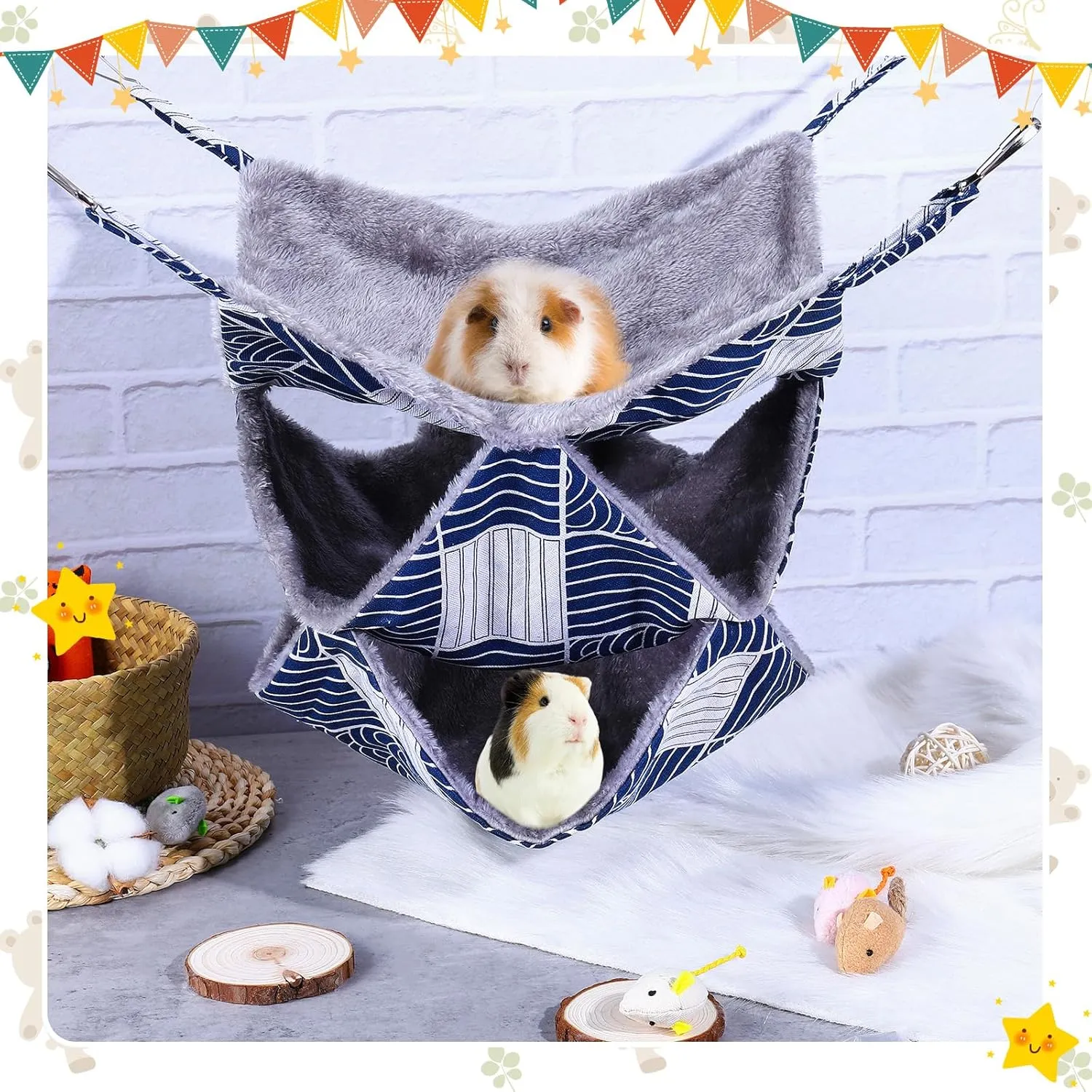 XINRUI 3 Tier Guinea Pig Cage Accessories,Ferret Rat Hammock, 13.7x13.7 Inches,Pet Cage Hanging Bunkbed Hammock for Small Animals, Guinea Pig, Ferret, Squirrel, Chinchilla, Rat,Parrot