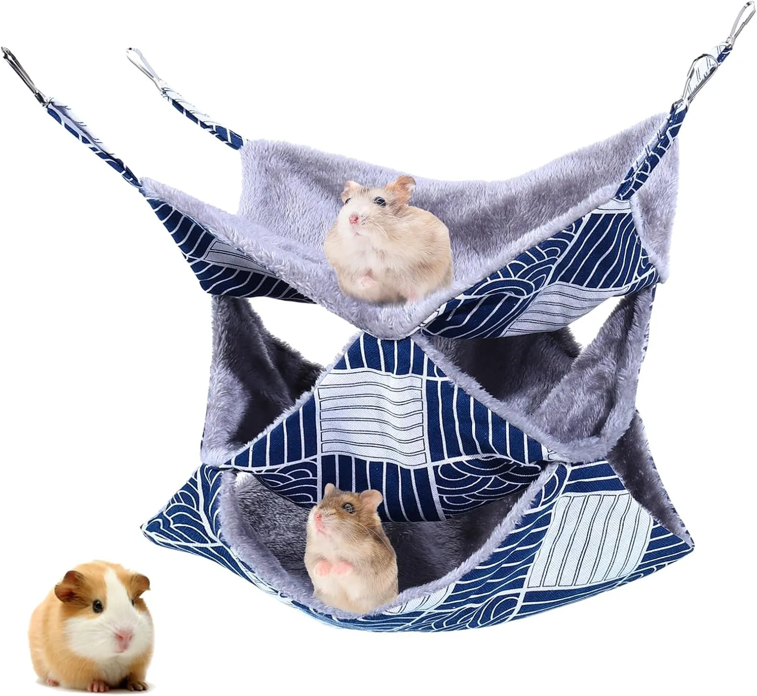 XINRUI 3 Tier Guinea Pig Cage Accessories,Ferret Rat Hammock, 13.7x13.7 Inches,Pet Cage Hanging Bunkbed Hammock for Small Animals, Guinea Pig, Ferret, Squirrel, Chinchilla, Rat,Parrot