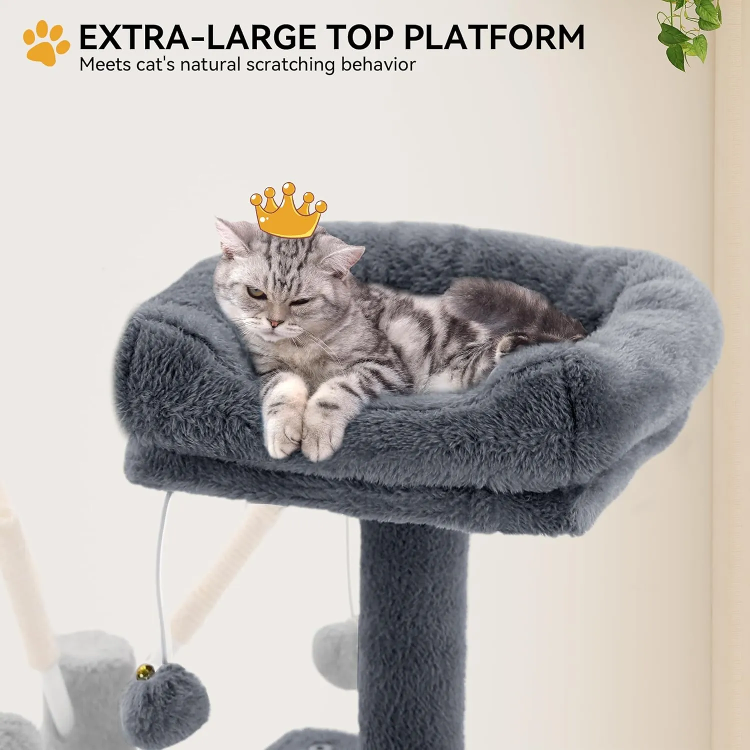 YITAHOME 44in Multi-Level Cat Tree for Indoor Kittens, Cat Furniture with Scratch Posts, Window Padded Plush Perch, Comfortable Hammock, and Interactive Pompoms, Dark Gray