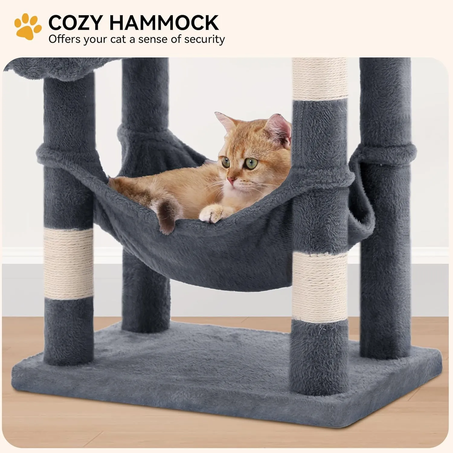 YITAHOME 44in Multi-Level Cat Tree for Indoor Kittens, Cat Furniture with Scratch Posts, Window Padded Plush Perch, Comfortable Hammock, and Interactive Pompoms, Dark Gray