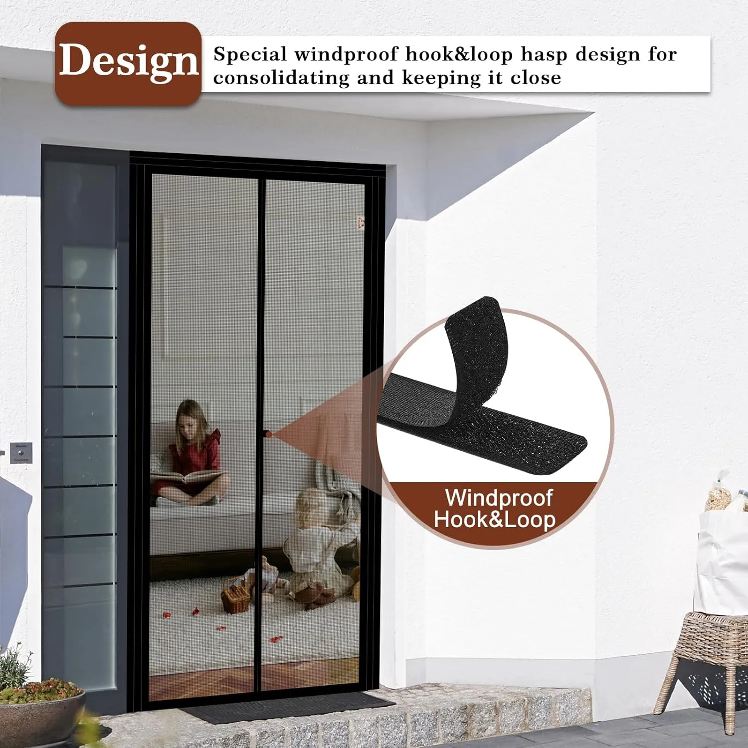 Yotache Adjustable Magnetic Screen Door Fit Doors Size Width 29"-33" Height 79"-81", Reinforced Fiberglass Mesh with Full Frame Hook&Loop Strip, Black