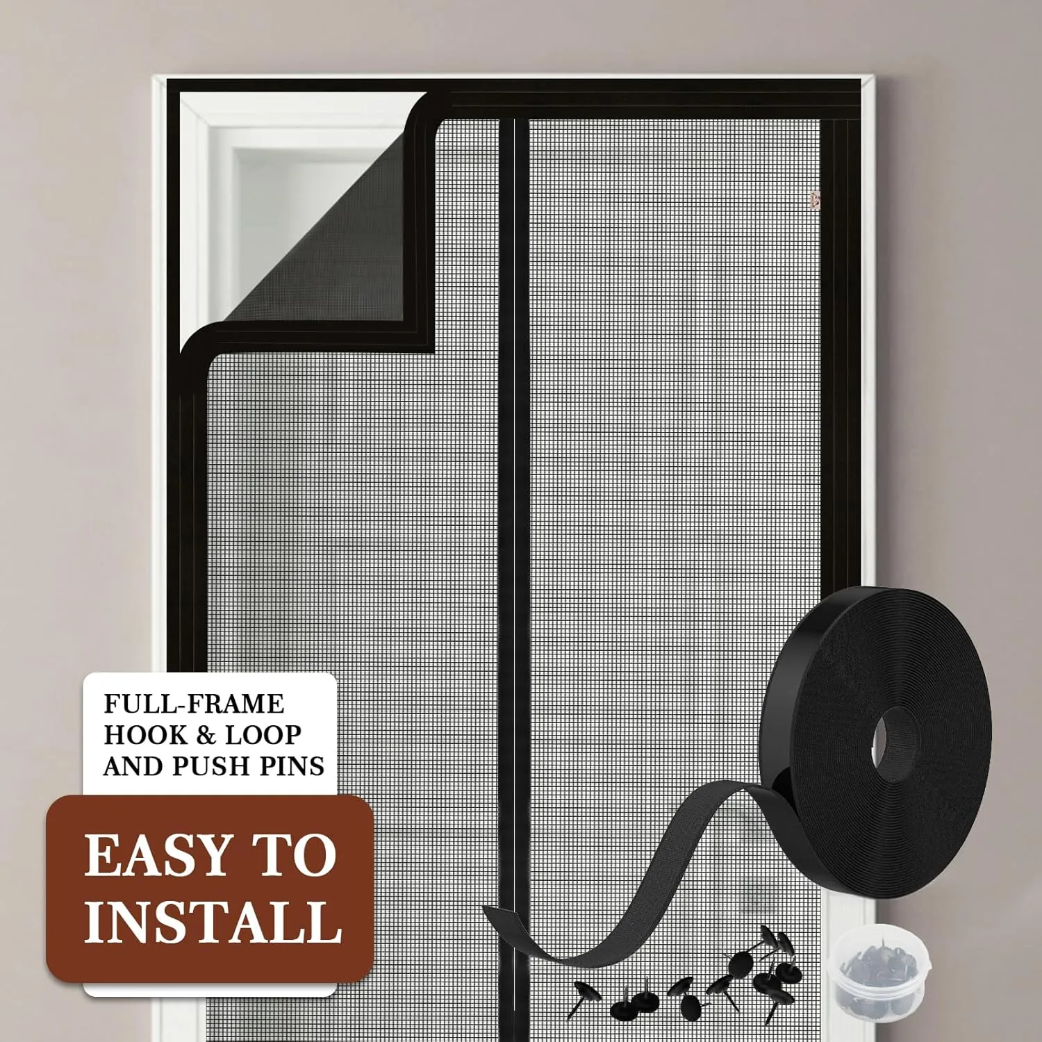 Yotache Adjustable Magnetic Screen Door Fit Doors Size Width 29"-33" Height 79"-81", Reinforced Fiberglass Mesh with Full Frame Hook&Loop Strip, Black