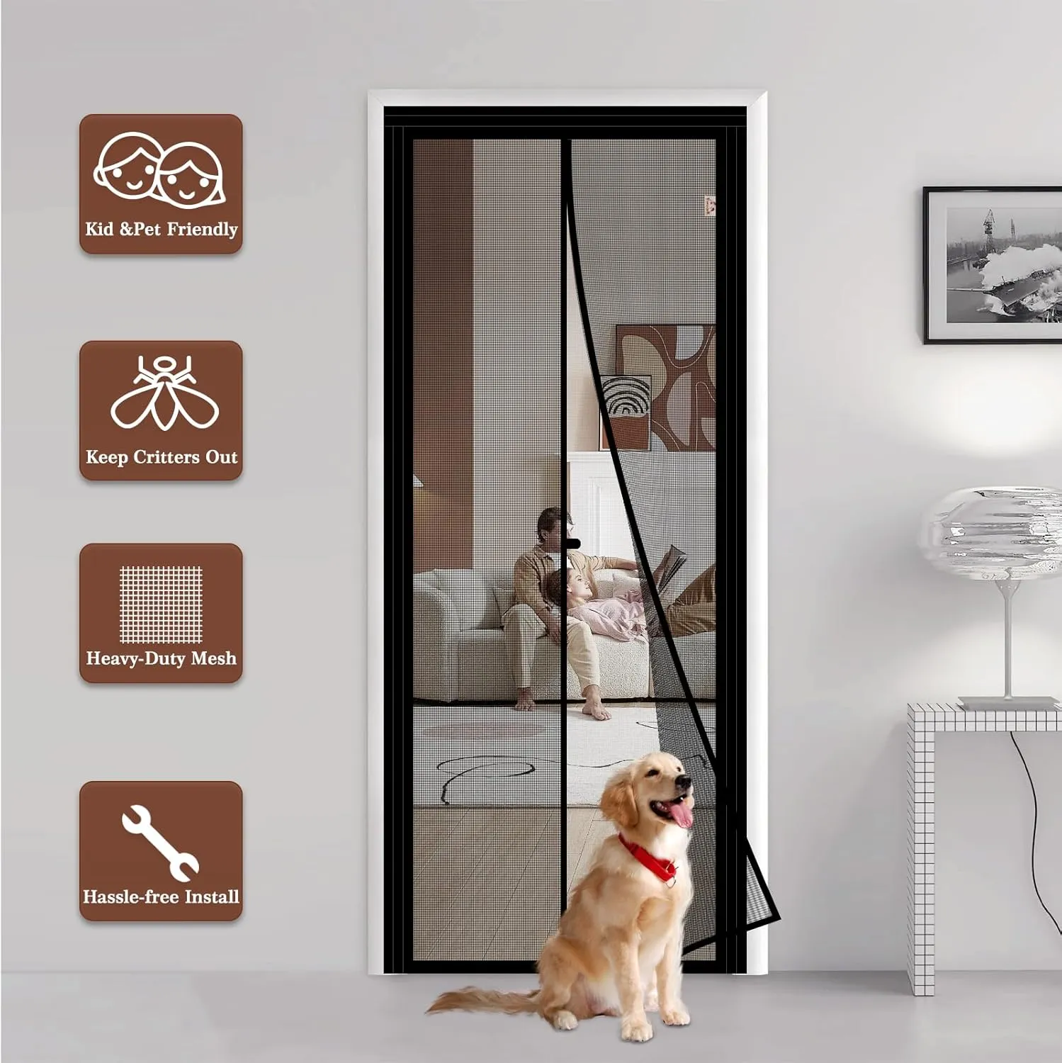 Yotache Adjustable Magnetic Screen Door Fit Doors Size Width 29"-33" Height 79"-81", Reinforced Fiberglass Mesh with Full Frame Hook&Loop Strip, Black