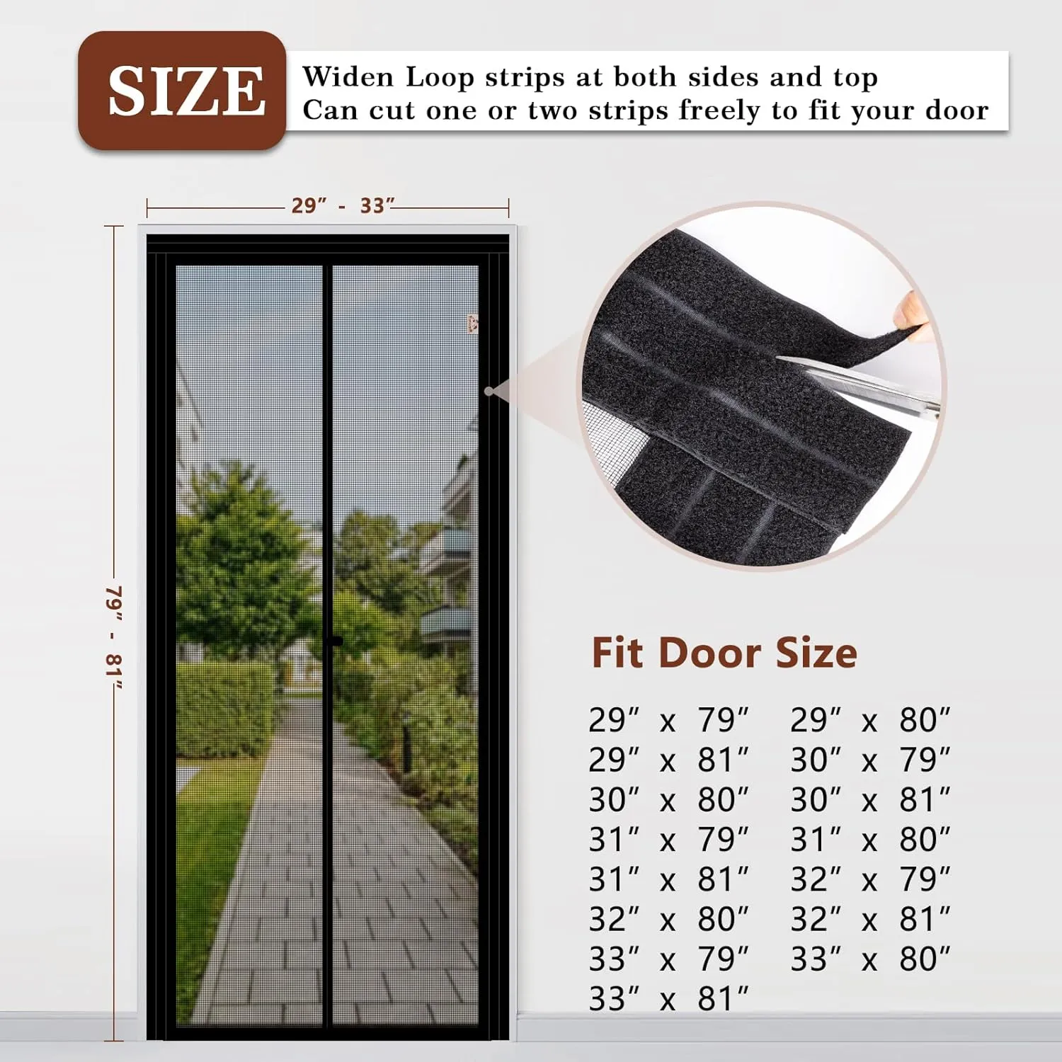 Yotache Adjustable Magnetic Screen Door Fit Doors Size Width 29"-33" Height 79"-81", Reinforced Fiberglass Mesh with Full Frame Hook&Loop Strip, Black